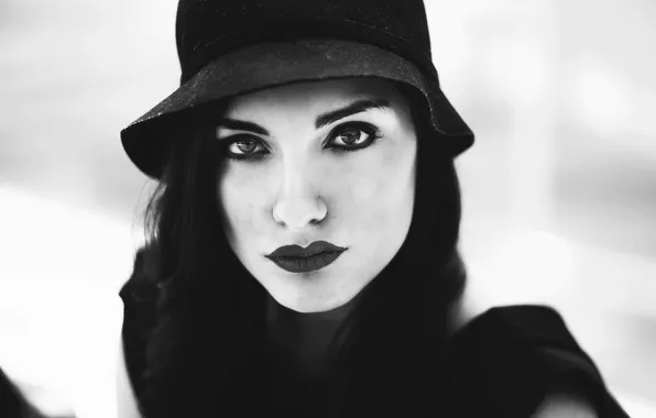 Picture look, girl, retro, hat, dark-haired