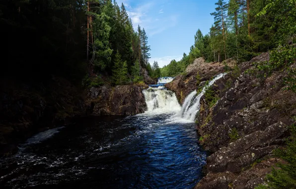 Trees, nature, rocks, waterfall, stream, mountain river, dibr