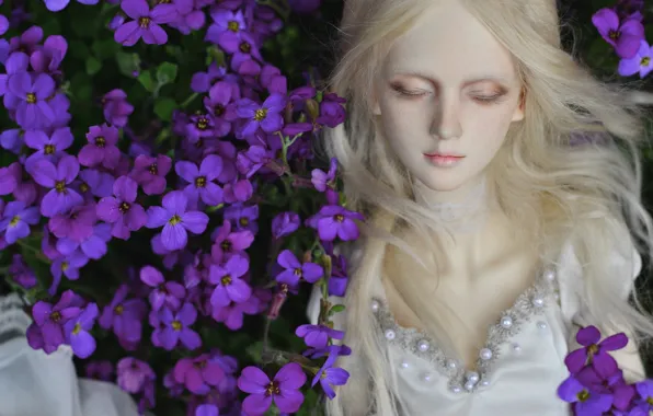 Flowers, hair, doll, blonde