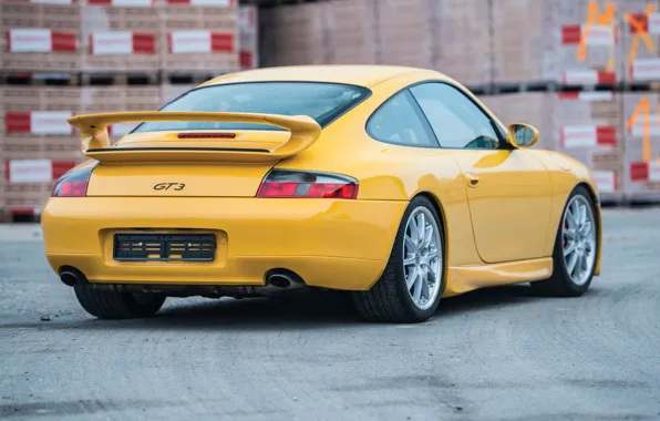 Yellow, Sportcar, Back, Porsche 996 GT3, German Car