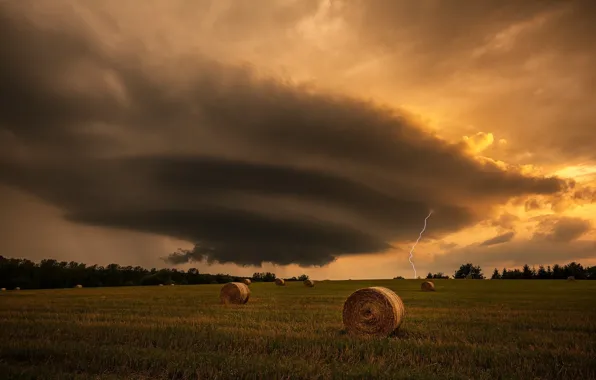 Field, landscape, nature, zipper, beauty, cloud, a bale of hay