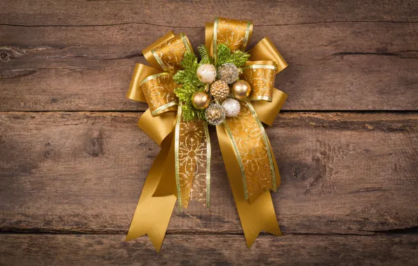 New Year, Christmas, bow, wood, merry christmas, decoration, xmas, fir tree