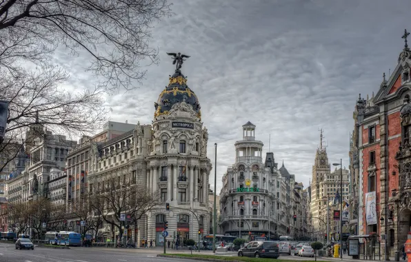 Building, cars, capital, Spain, Madrid