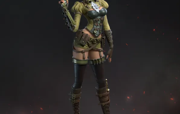 Girl, Look, Gun, Girl, Feet, Legs, Gun, Art