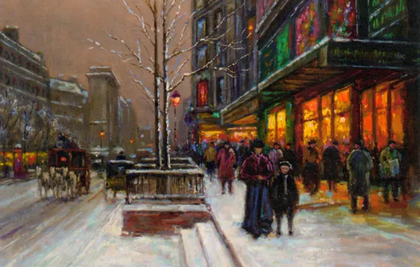 Winter, snow, Paris, the evening, Christmas, New year, showcase, Edouard Cortes