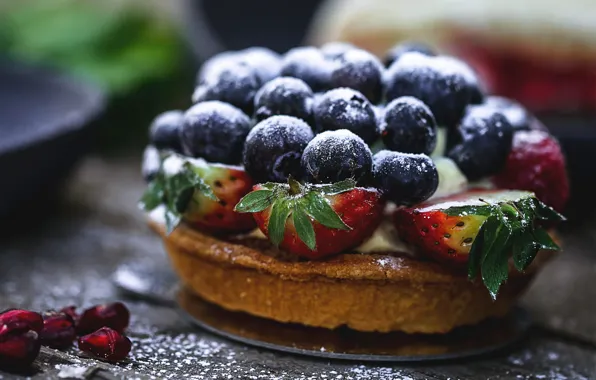 Berries, table, blueberries, strawberry, pie, cake, cakes, bokeh