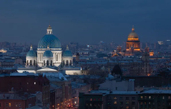 Building, home, the evening, Saint Petersburg, St. Isaac's Cathedral, Russia, temples, Trinity Cathedral