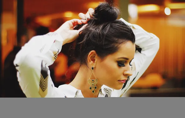 Girl, face, earrings, brunette