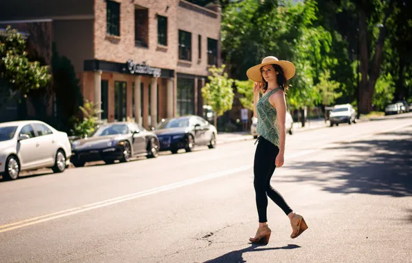 Road, girl, street, hat, is