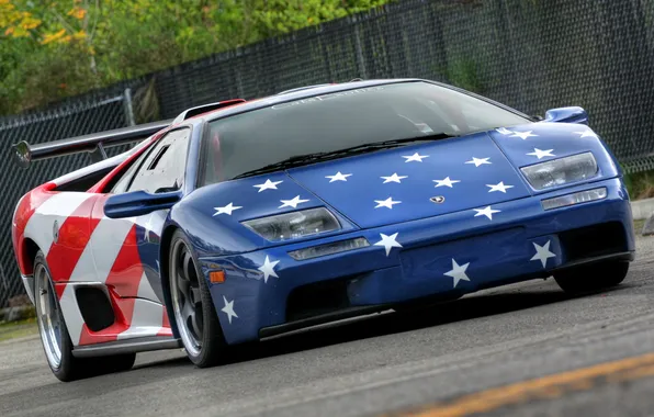 Trees, tuning, the fence, front view, Diablo, SVR, Lamborghini Diablo