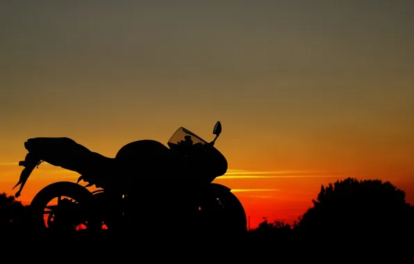 Landscape, sunset, shadow, motorcycle