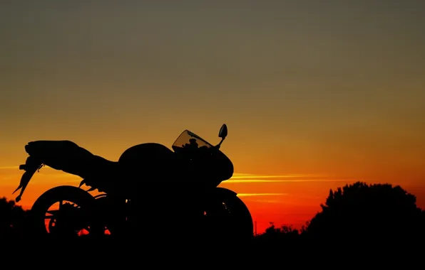 Picture landscape, sunset, shadow, motorcycle