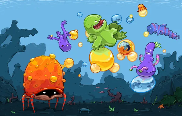 Fish, octopus, Mozila, animation