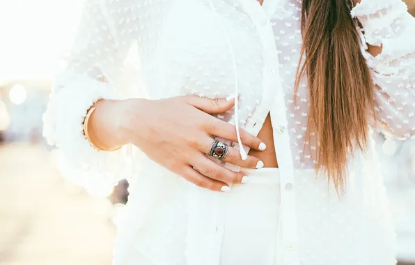 Picture hair, ring, blouse, manicure