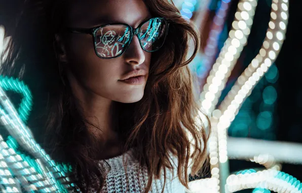 Lights, girl, long hair, photo, photographer, brown, model, bokeh