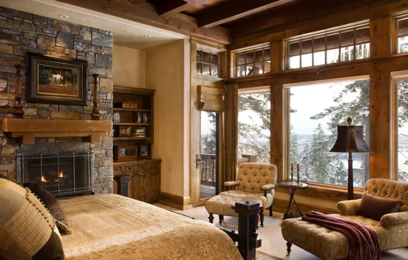 Picture design, style, interior, fireplace, bedroom