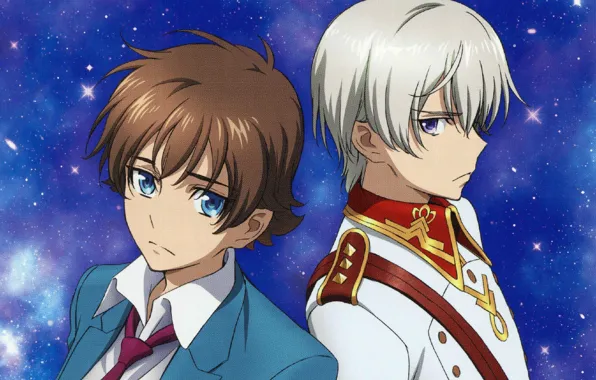 Blue eyes, military uniform, starry sky, two guys, back to back, kakumeiki valvrave, l-elf karlstein, …