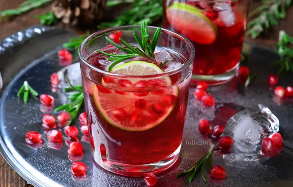 Cocktail, lime, drink, garnet