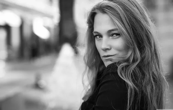 Look, girl, model, portrait, makeup, hairstyle, black and white, bokeh