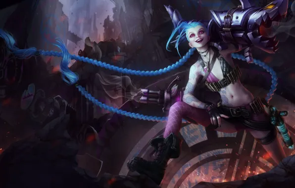 Weapons, the game, game, character, night city, madness, madness, blue hair