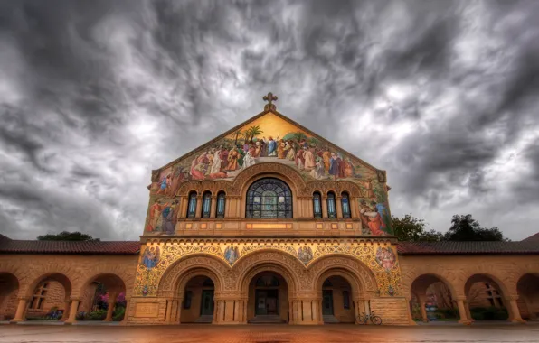 The sky, clouds, the city, hdr, Church, mural, painting, Stanford Church