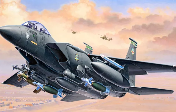 Picture USA, fighter-bomber, F-15E, Strike Eagle, McDonnell Douglas, American double
