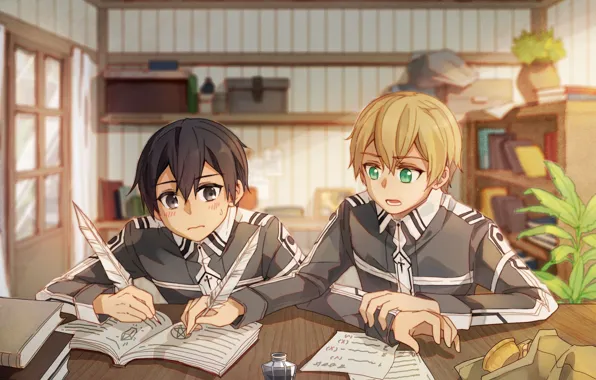 Table, room, guys, Sword Art Online, Sword Art Online