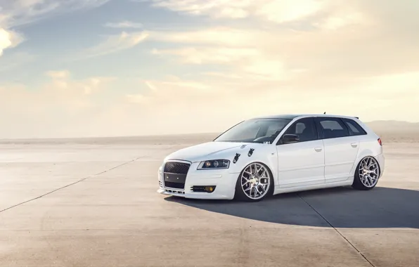 White, Audi, Audi, profile, white, tuning, stance