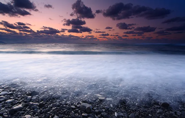 Picture sea, the sky, clouds, stones, shore