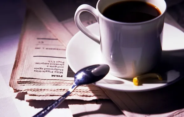 Picture yellow, coffee, paper, Cup of coffee, Spoon