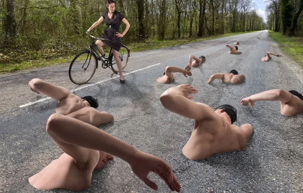 Road, bike, swimmer