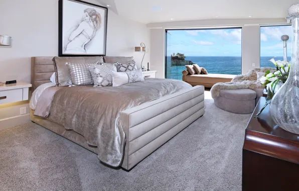 Picture sea, design, Villa, bed, picture, pillow, design, bedroom