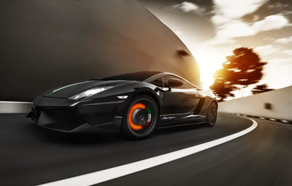 Speed, Lamborghini, Superleggera, Gallardo, sunset, LP570-4, brake disc, the intensity