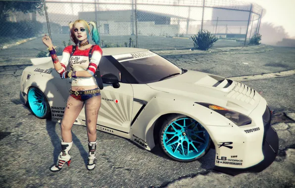 Picture the game, Tuning, R35, Nissan GT-R, Harley Quinn, gta 5, Liberty Walk, fashion