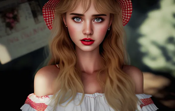 Look, girl, light, face, glare, rendering, graphics, portrait