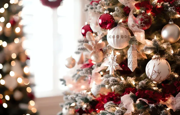 Balls, Christmas, red, New year, tree, white, herringbone, light background