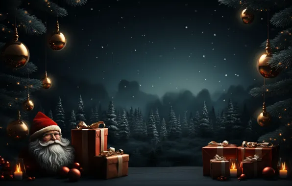 Balls, the dark background, toys, Christmas, gifts, New year, Santa Claus, Santa Claus