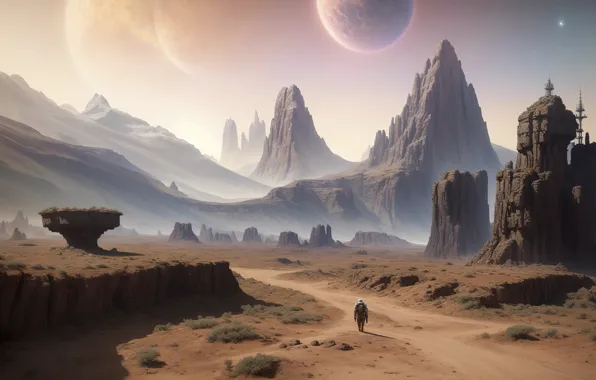 Moon, landscape, art, day, fantastic, planet, digital art, pathfinder
