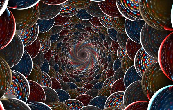 Light, balls, color, depth, spiral, well, the volume