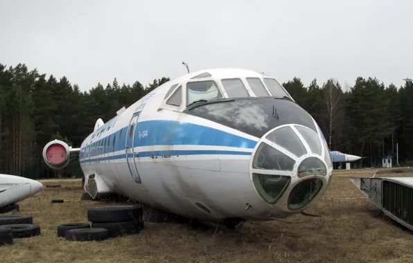 The plane, the airfield, the fuselage, aviamuseum, tu-134