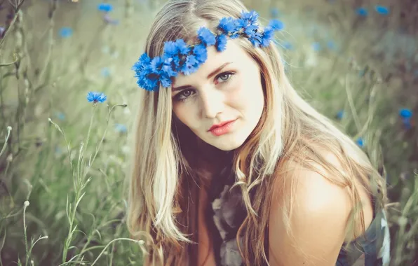 Summer, girl, face, wreath