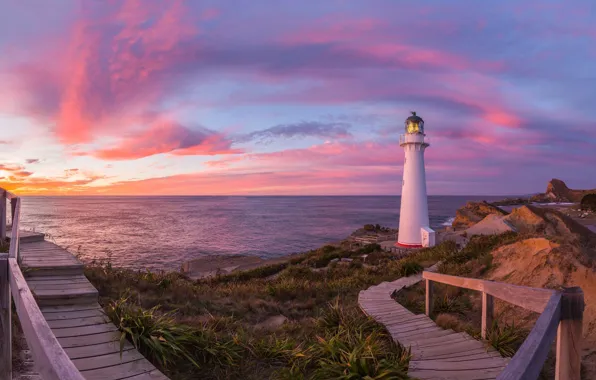 Picture sea, clouds, sunset, the ocean, lighthouse, the evening