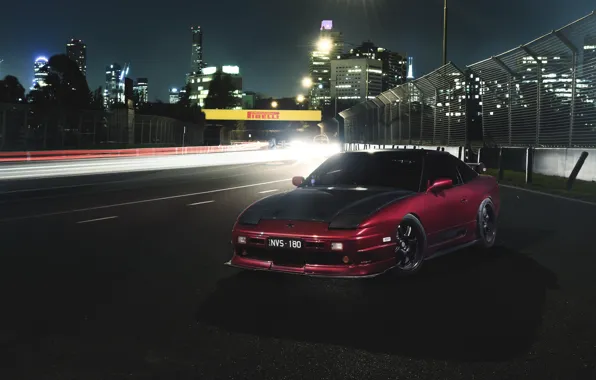 Picture car, night, track, nissan 180sx