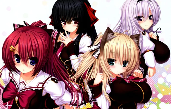 Kawaii, red, game, red hair, anime, blue eyes, red eyes, brunette