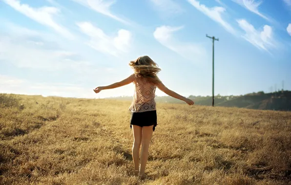 Picture field, freedom, girl, mood