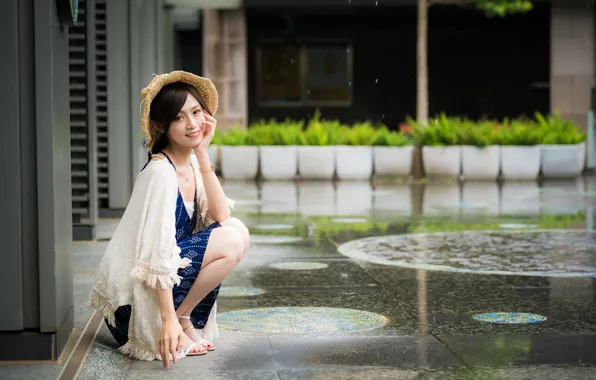 Picture girl, hat, Asian, sitting