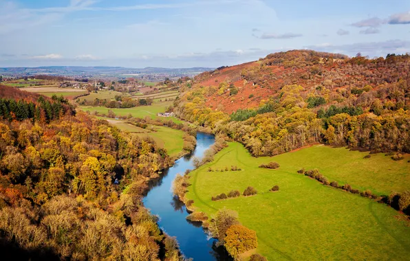 Picture autumn, autumn trees, midlands, england, river wye, herefordshire