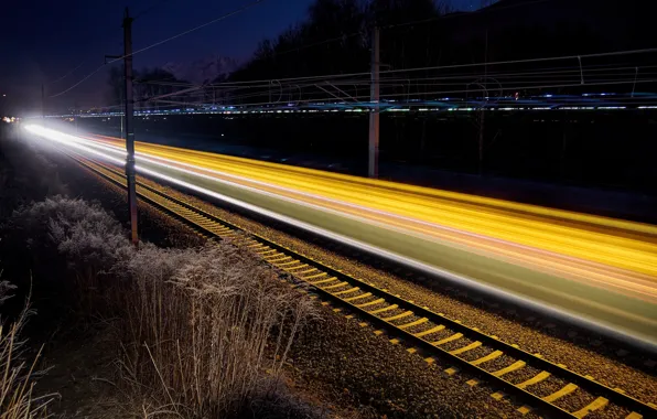 Night, lights, railroad