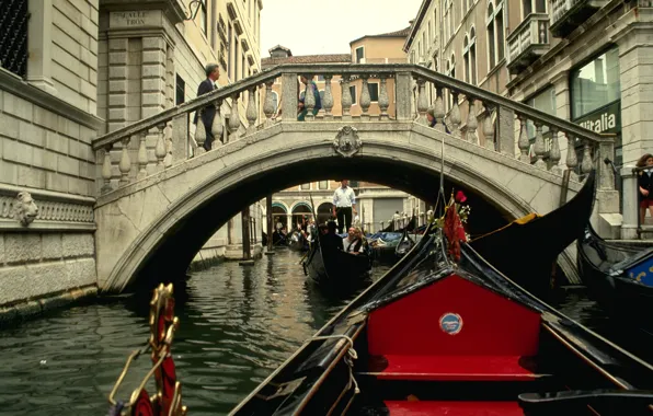 Bridge, Venice, channel, gondola