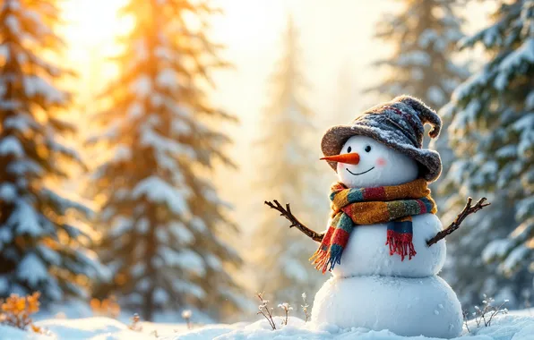 Winter, snow, decoration, Christmas, New year, snowman, happy, Christmas